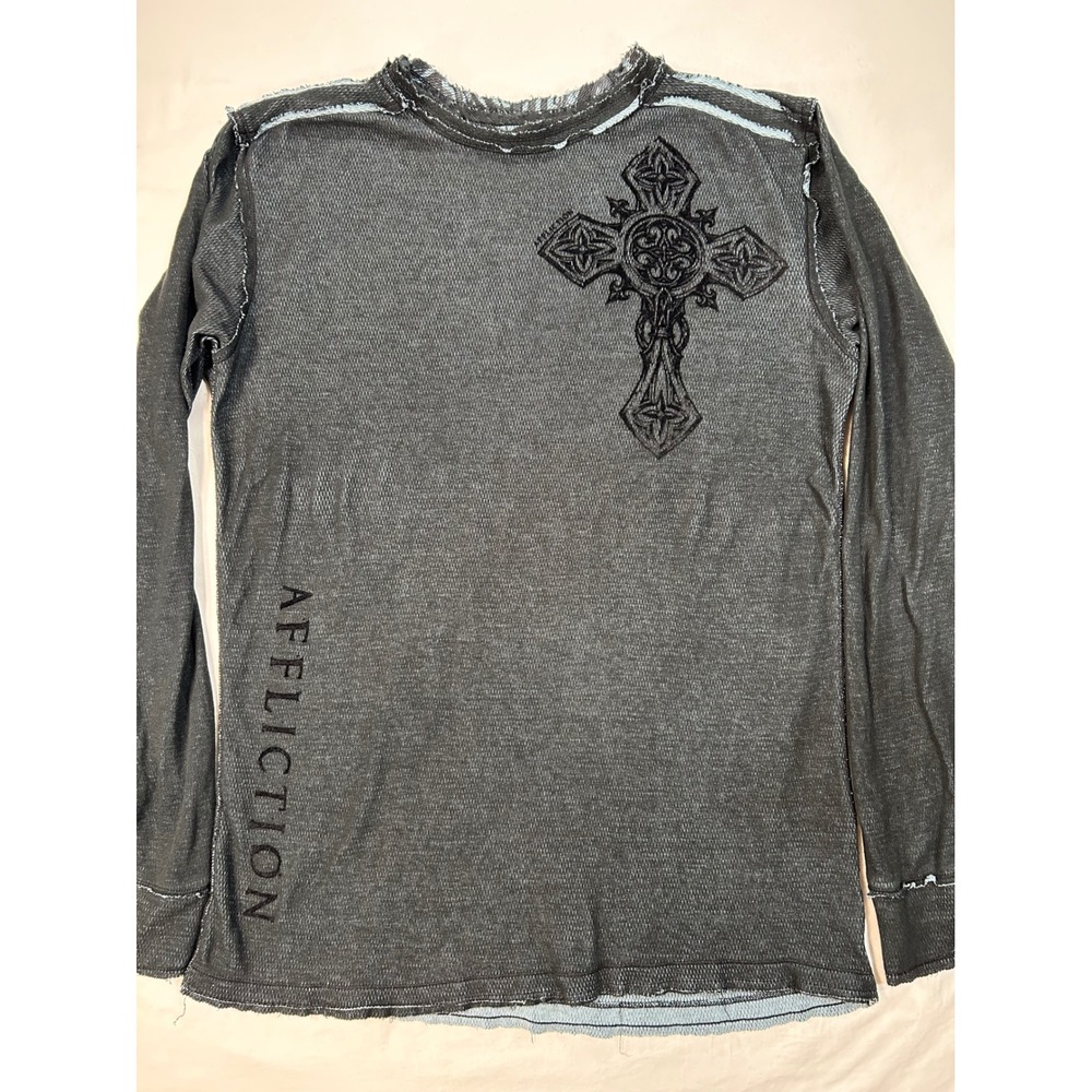 Affliction Y2K Reversible Thermal Shirt Mens Grey Blue Cross Wings MMA XXL
